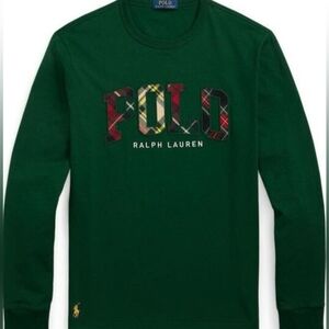 Ralph Lauren Dark Green Long Sleeve Tee-PLAID LOGO- NWT- LARGE/TALL